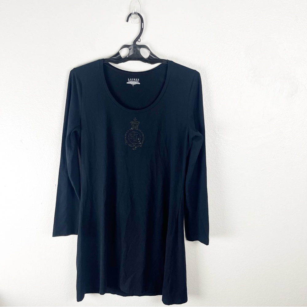 LAUREN RALPH LAUREN Black Long Sleeves Sequin Logo Dress Size Large Academia